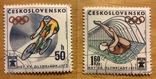 Czechoslovakia 1972 Sports Used Postage Stamps Lot of 2 Olympic Cyclists - Diver