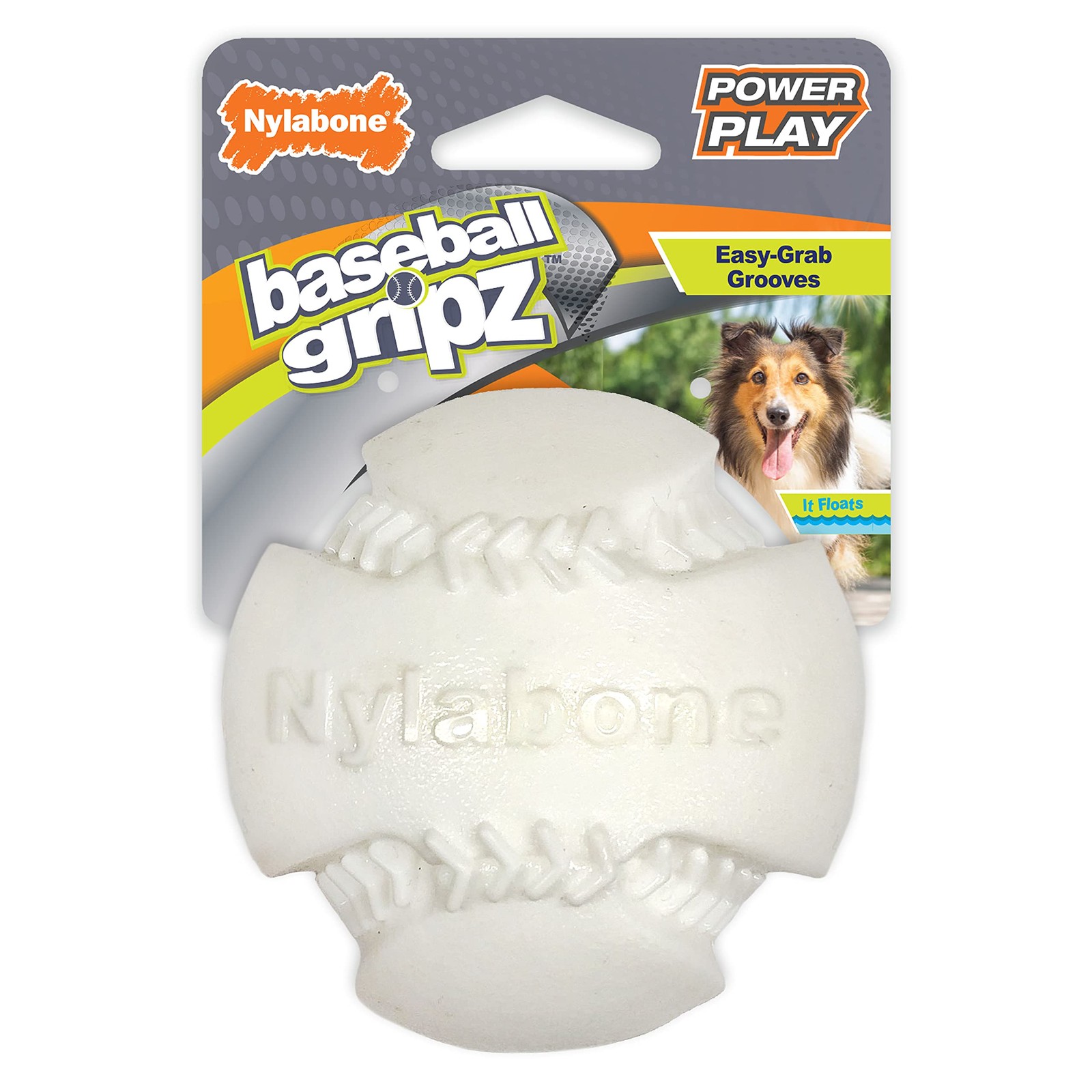 Nylabone Power Play Baseball Gripz Fetch Toy, Squeaky Ball  