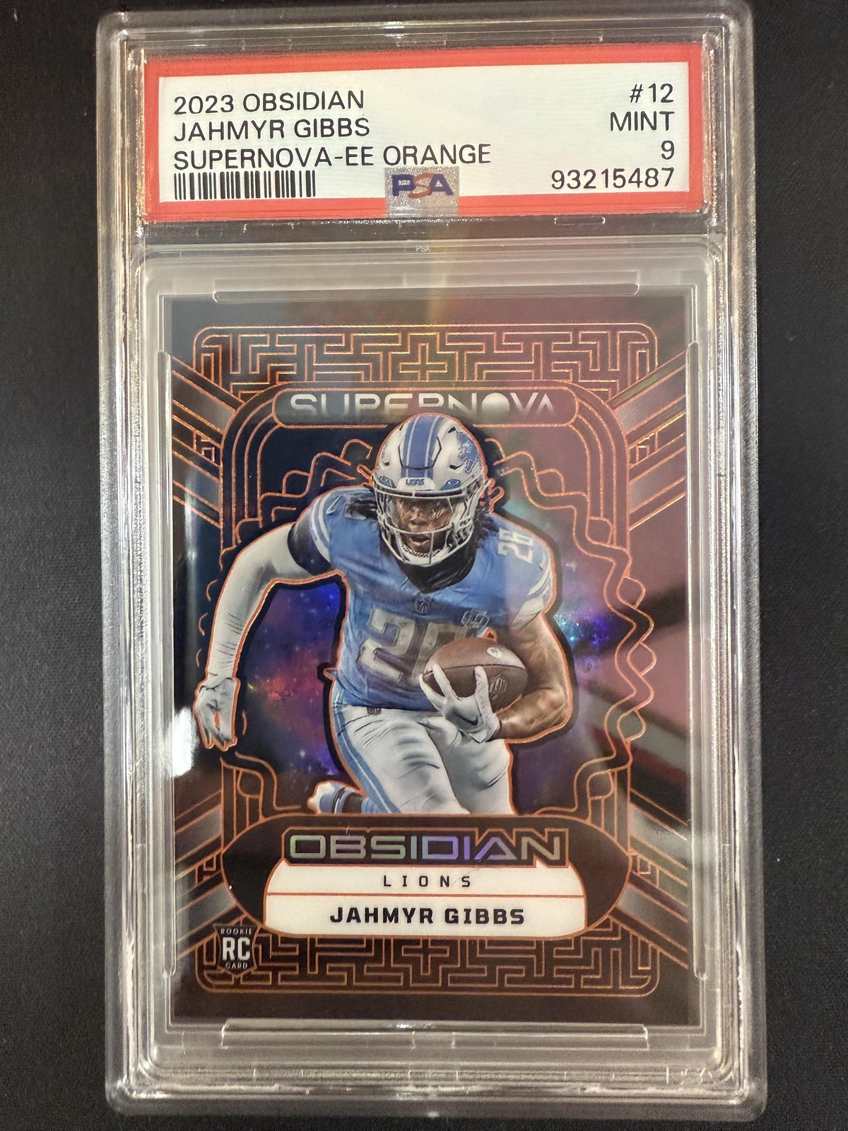 #12 Jahmyr Gibbs 2023 Panini Obsidian SN #/65 Detroit Lions Supernova Orange