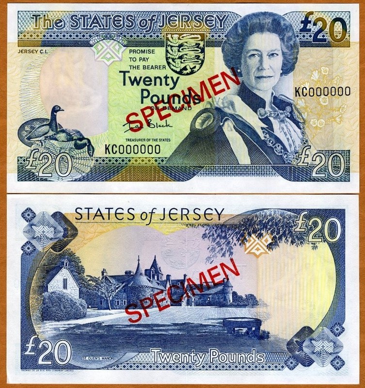 Jersey, SPECIMEN, 20 pounds, ND (2000), QEII, P-29s, UNC