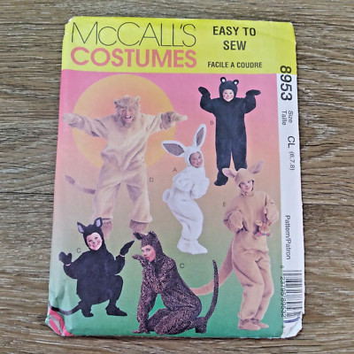 McCall's 8953 Child 6-8 Animal Halloween Costumes Sewing Pattern Cut Bunny Lion