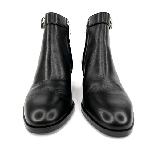 Sergio Rossi Women's Black Leather SR Logo Buckled Ankle Booties Size EU 34.5 - Picture 4 of 12