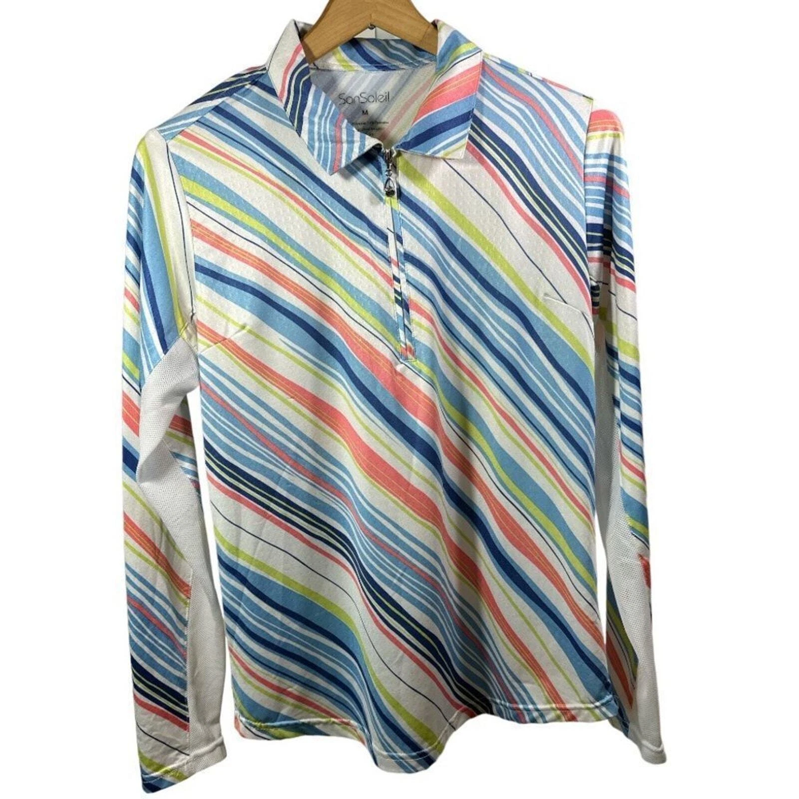 SANSOLEIL Women’s UPF 50 Long Sleeve Striped Sun Shirt Blue Size Medium
