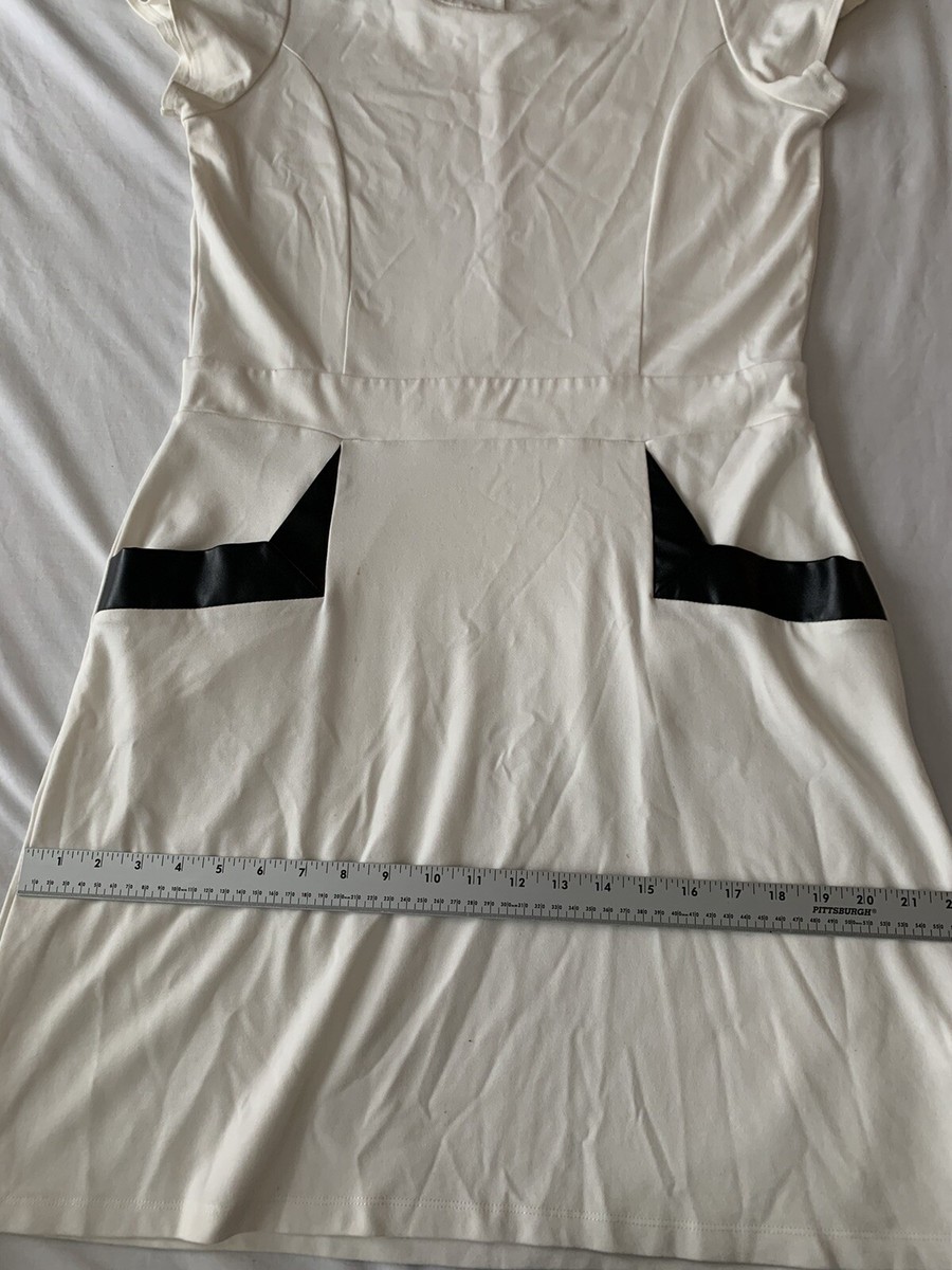 NEIMAN MARCUS White Black Faux Leather Detail Short Sleeve Dress Size Large  | eBay