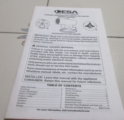 DESA Propane Construction Forced Air Heater Original Owneru0026#039;s Manual  (ONLY) 2006 | eBay