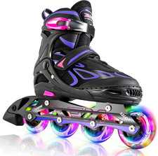 Vinal Girls Adjustable Flashing Inline Skates - Light Up Fun for All Ages