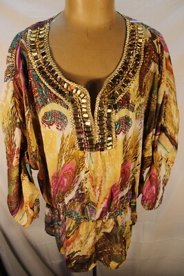 NWT IMAN Blouse Top Polyester Multicolored Women Size Large Jewels Fake Diamonds