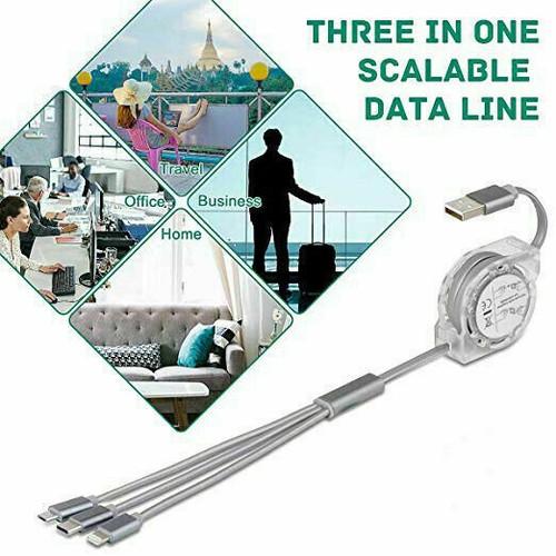 USB 3 in 1 Multi Type C Charging Cable Charger Cord Retractable Fast Micro - 第 7/13 張圖片