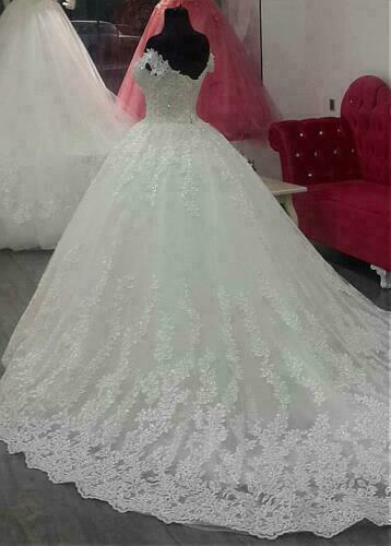 Vestido de novia elegante encaje hombros descubiertos princesa talla grande boda - Imagen 4 de 7