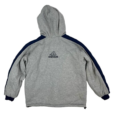 Vintage 90's Adidas Blue Gray Full Zip Reversible Hooded