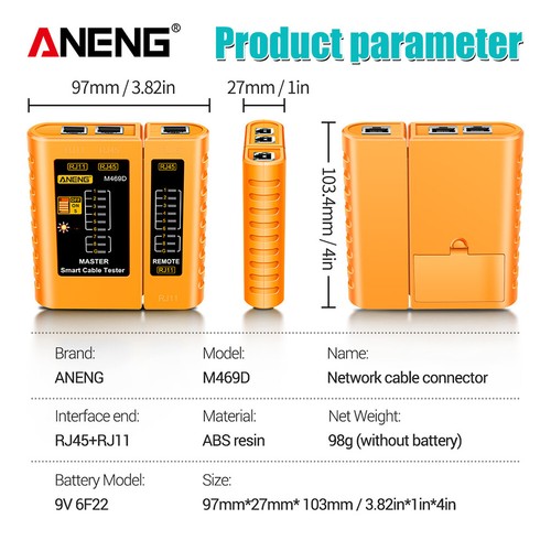 Multifunction Network Cable Tester RJ11 RJ45 RJ12 CAT5 UTP LAN Cable Tester Tool - Bild 14 von 24