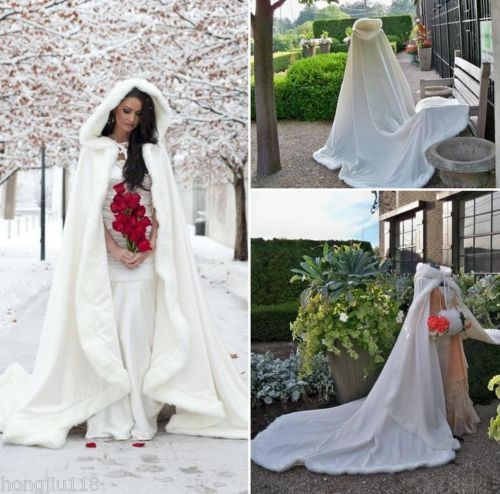 2020 Abiti da Sposa Matrimonio Inverno Mantello Cape con cappuccio con  pelliccia inverno lungo abiti da sposa | eBay
