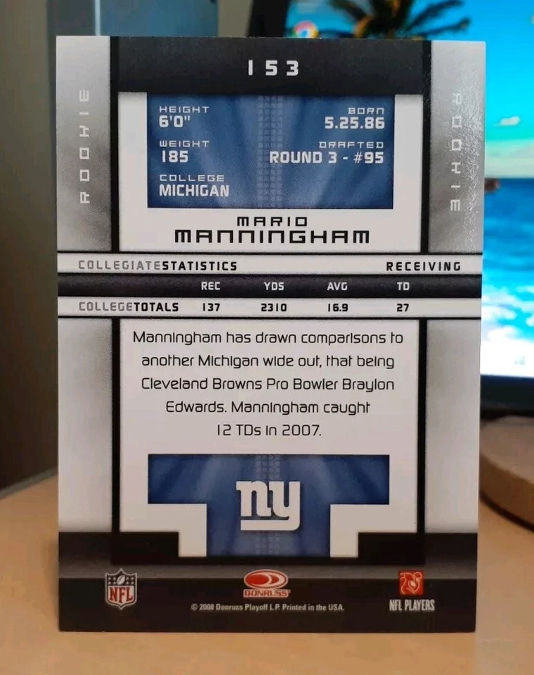 2008 Elite National Convention /499 Mario Manningham Rookie MICHIGAN WOLVERINES - Image 2 of 2