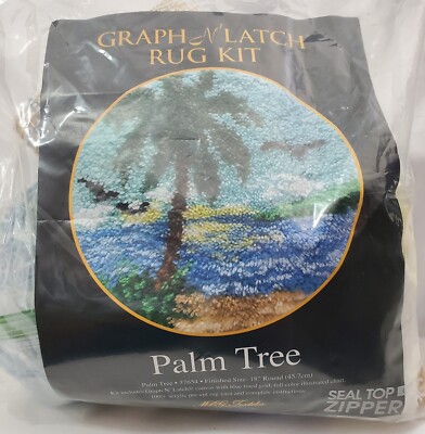 PALM TREE Graph N Latch Hook Rug Kit beach scene 18''round MCG textile yarn craft