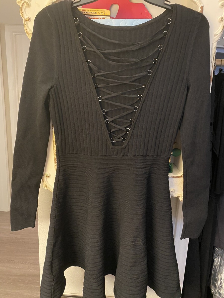 Topshop Ribbed Black Skater Sweater Dress US 6 Lace Up Fit & Flare Long Sleeve | eBay Topshop Ribbed Black Skater Sweater Dress US 6 Lace Up Fit & Flare Long Sleeve | eBay