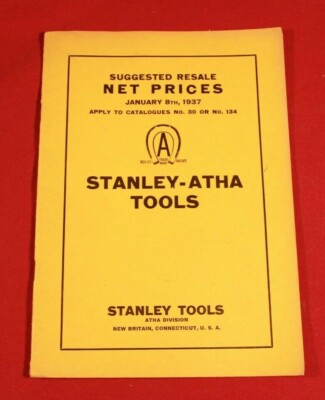 Stanley-Atha Tools Hardware Distributor Net Prices Eff. January 8th, 1937