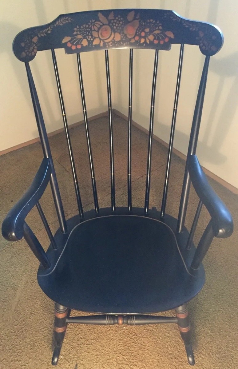 Antique Nichols & Stone Black Stenciled Rocker Rocking Chair