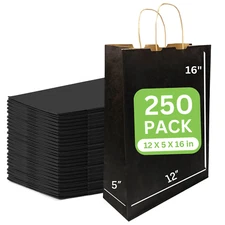 Black Kraft Paper Shopping Bags 12x5x16H - Durable & Stylish - Eco-Friendly