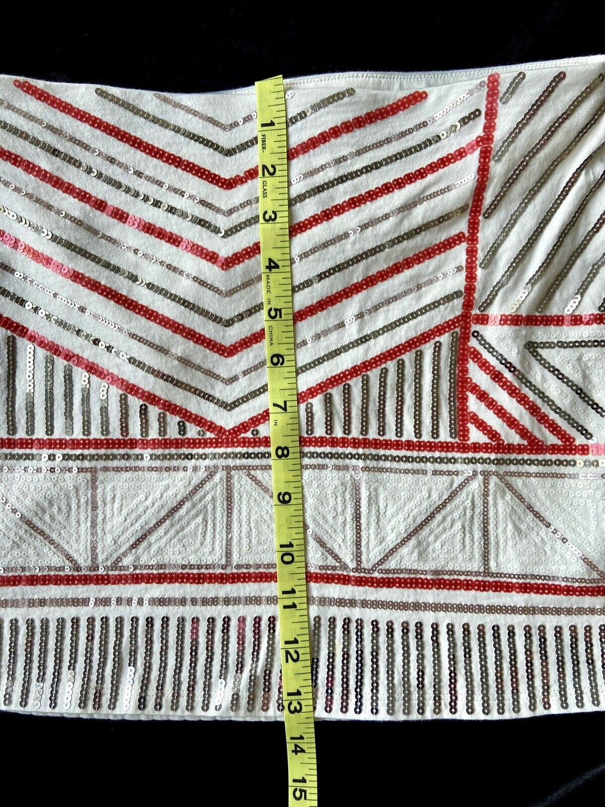 Express Sequined Mini Skirt Off White, Red, Silver Fully lined, Sz S thumbnail 7