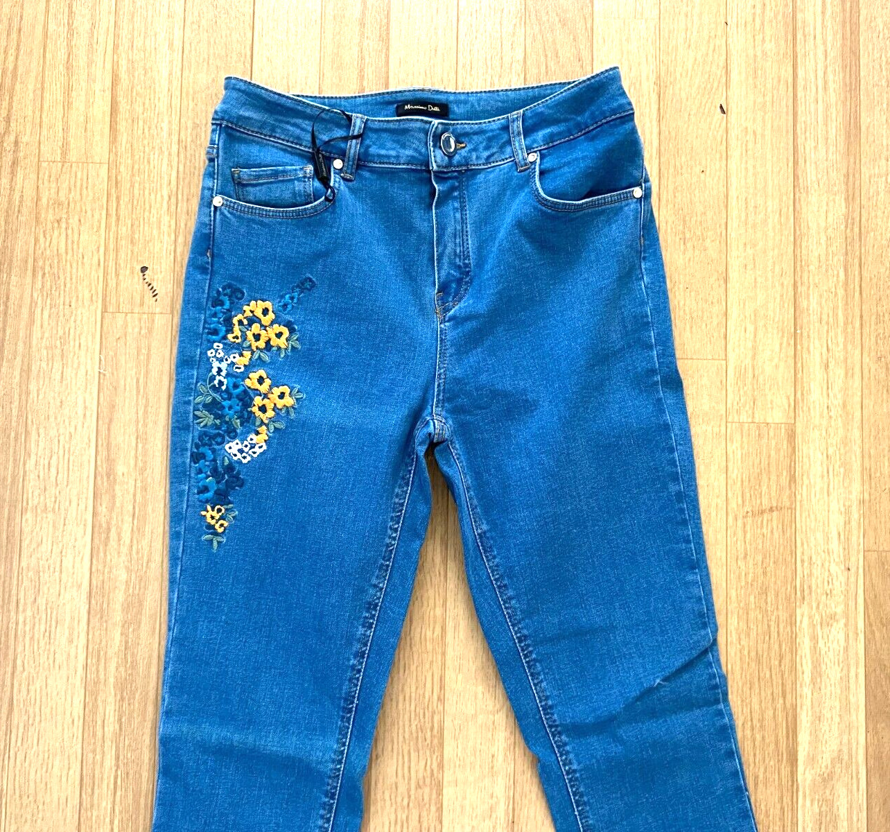 Massimo Dutti Skinny Fit Embroidered Blue Jeans Size 6 image 3