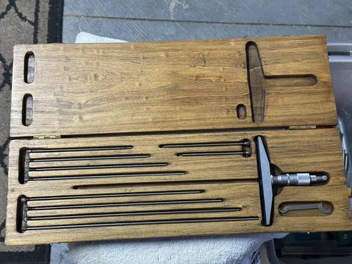 Scherr Tumico 0"-10" Depth Micrometer set, Wooden Case, Very Good Condition