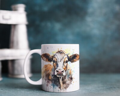 *Bunte Aquarell Kuh personalisierte Tasse Weihnachten, Geburtstagsgeschenk*
