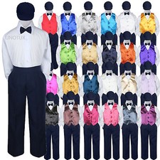 23 Color Vest 5pcs Boys Baby Toddler Formal Navy Bow Tie Hat Pants Suits Set S-7