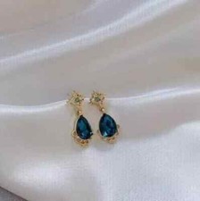 Lab Created Blue Topaz 2Ct Pear Cut Drop/Dangle Earring 14k Yellow Gold Plated