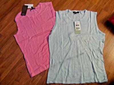 lot of 2 Womens medium sleeveless Knit Tops  - Aqua & pink ~  tank top