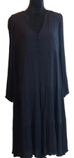 ANN TAYLOR LOFT Solid Black Gauze Tiered Lined Midi Dress Size Small