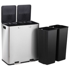 16Gal Dual Compartment Trash Can Stainless Steel Kitchen Garbage Bin Foot Pedal