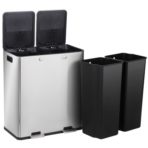 16 Gallon Stainless Steel Kitchen Trash Can Dual Compartment Garbage Can Silver - Picture 16 of 24