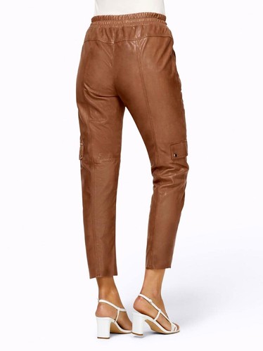 LINEA TESINI Damen Designer-Lammnappaleder-Hose, cognac - Bild 2 von 4