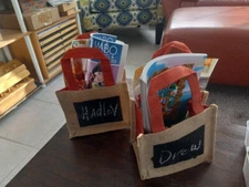 Calkboard Lined Burlap Tote Gift Bags-  Bridesmaids, Teachers, Planting, Markets