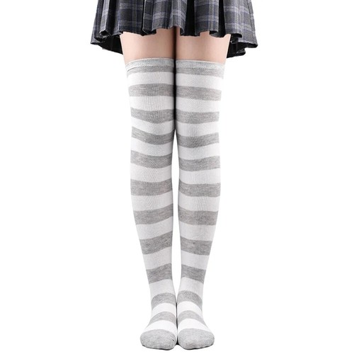 Medias a rayas de colores calcetines japoneses sobre la rodilla moda mujeres mantener calientes calcetines - Imagen 32 de 44