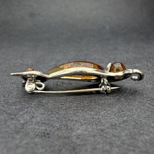 Bernstein Katze Brosche - 925 Sterling Silber - 38 x 10 mm - Bild 9 von 21
