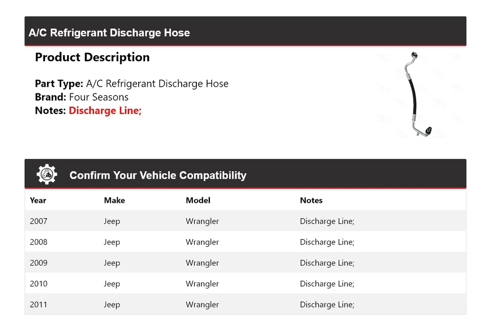 Mangueira de descarga de refrigerante A/C Jeep Wrangler 2007-2011 4 estações 2008 2009 - Imagem 2 de 4