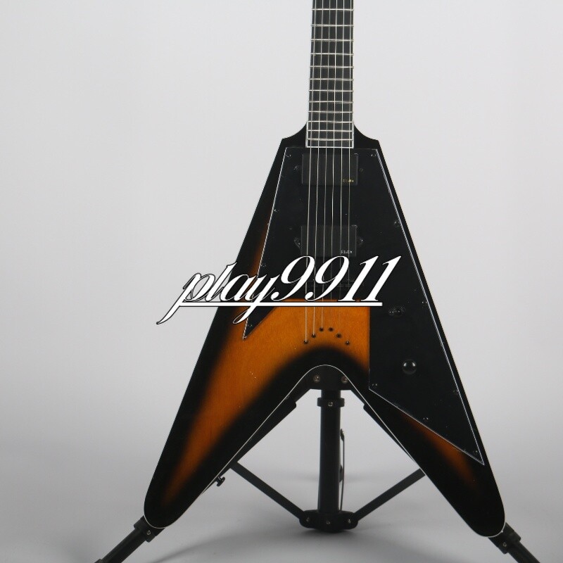 Vintage Sunburst Flying V Model Electric Guitar String Thru Body 70s Pick Guard