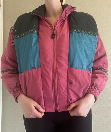 Vintage 80s Head Womens Size 8 Pink and Teal Vibrant Colors Aztec Floral - Picture 4 of 13