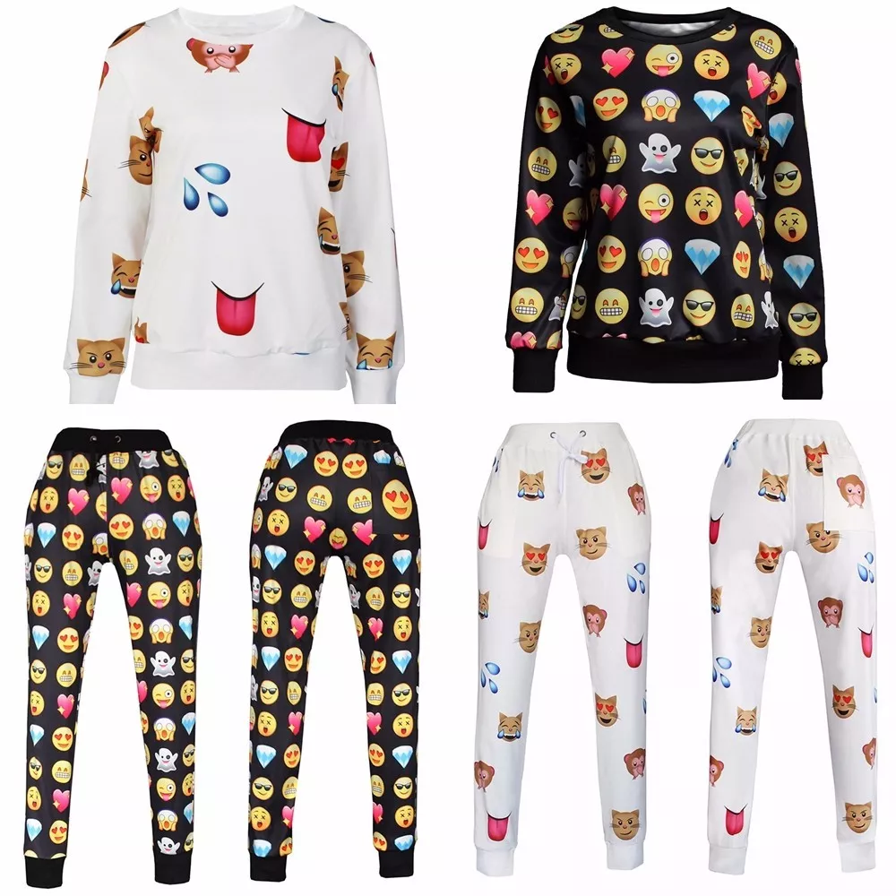 Men Women EMOJI Funny 3D Print Jogger Floral Top Suit Clothes S M L XL