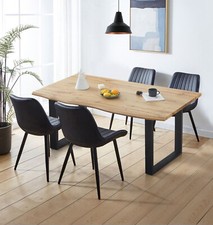 Dining Set, Live Edge Effect Kitchen Table 1.6m & 4 Bonded Leather Dining Chairs