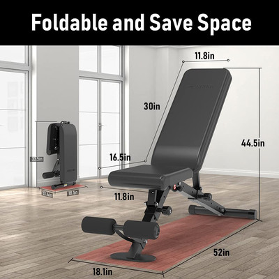  Bench Foldable Workout Exercise Bench with Automatic Lock for Upright Incline D