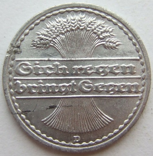 Münze Weimarer Republik 50 Pfennig 1919 D in Vorzüglich / Stempelglanz - Picture 2 of 2