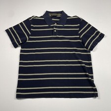 Eddie Bauer Shirt Men  s Medium Navy Blue Stripe Short Sleeve Polo