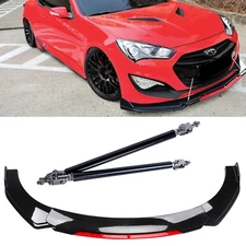 Front Bumper Lip Chin Splitter Strut Rods Glossy Black For Hyundai Genesis