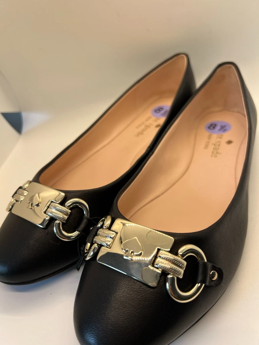 8.5 kate spade Payton Women s Ballerina Black flat shoes dress Metal Logo