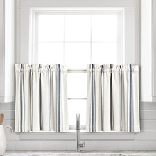 Lush Decor Farmhouse Navy Stripe Yarn Dyed Kitchen Tiers Window Curtain  58X25"