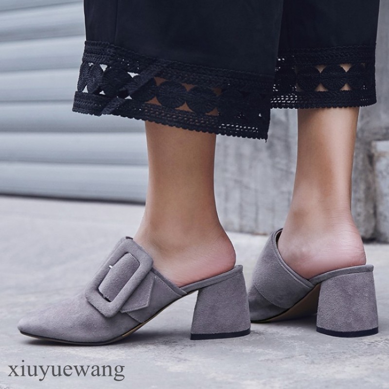 Moda para Mujer Hebilla De Cuero De Zapatos Gamuza Zapatillas Zapatos De de salón Tacón alto grueso tamaño a2d761 Moda para Mujer Hebilla De Cuero De Zapatos Gamuza Zapatillas Zapatos De de salón Tacón alto grueso tamaño a2d761