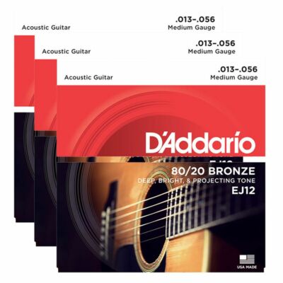 3 x D'Addario EJ12 80/20 Bronze Gitarrensaiten, Medium 13-56,3 separate Packungen