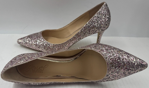 Jewel Badgley Mischka Lyla Shoes Women's 7.5 Multi Glitter Slip On Kitten Heel - Picture 5 of 10